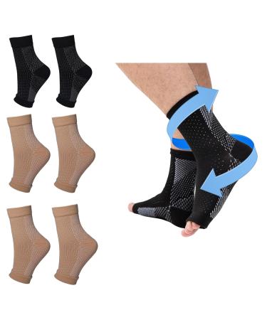 4 pairs of plantar fasciitis socks for foot compression cuffs neuropathy heel spur relief night sock for pain sprained ankle Achilles tendon inflammation S/M black & skin color S/m black & skin color