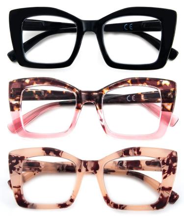 Buy KoKoBin Oprah Oversized Square Reading Glasses - Stylish Computer Glasses with Spring Hinges in Black Pink Leopard & Pink - 2 Diopters - International Shipping Available - Buy Online on GoSupps.com