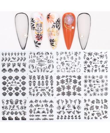 12design/sheet Nail Art Decor White Black Manicure DIY Valentine Design Nail Stickers Mandala Flower Leaf 3D Lace(02) Style2