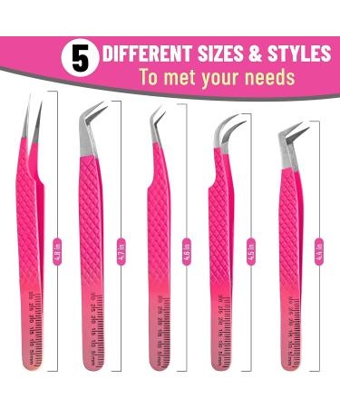Diva Lashes 5 Pack Eyelash Extension Tweezers Kit - Anti-Slip Fiber Tip, Japanese Stainless Steel - Ombre - Buy Online on GoSupps.com