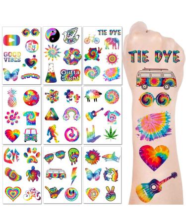 Tie Dye Temporary Tattoos Stickers 120pcs - Birthday Party Decorations for Kids - Carnival Rewards - Buy Online on GoSupps.com