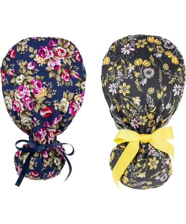 FOHEEL Surgery Cap for Women with Buttons and Ribbon Tie - Multicolor Bouffant Caps for Long Hair - Buy Online on GoSupps.com