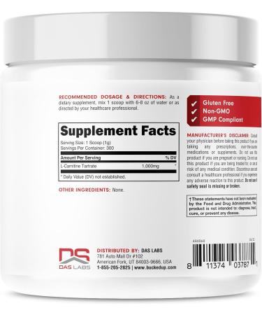 Bucked Up L-Carnitine Tartrate 1000mg Powder Essentials (300 Servings) - Buy Online on GoSupps.com