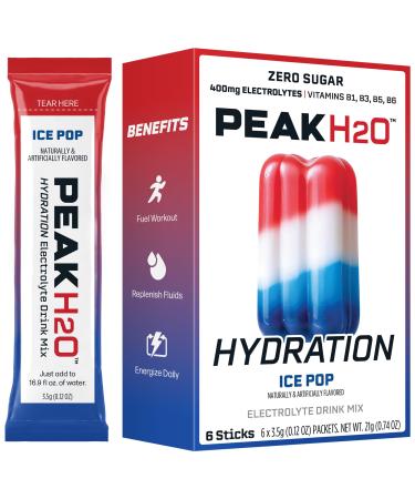Juicy Mixes PeakH20 Electrolytes Powder Hydration Packets | Ice Pop | 72 Servings | Sugar Free Water Flavor Packets for Workout Recovery