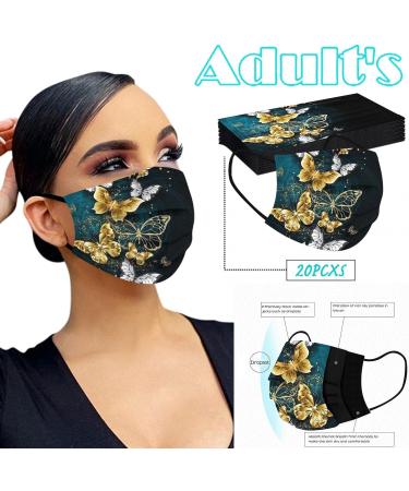 Adults Black Disposable_Face_Masks_Butterflies_Printed_Face_Cover Non-Woven Fabric Comfotable for Outdoor Daily Protction - Buy Online on GoSupps.com