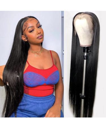 24Inch Straight Lace Front Wigs Human Hair 13x4 HD Transparent Lace Front Wig Human Hair for Black Women 180% Density Lace Frontal Wigs Human Hair Brazilian Virgin Pre Plucked Bleached Knots Natural Hairline with Baby Hair…
