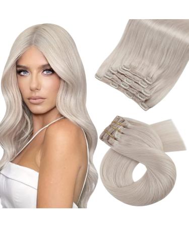 Moresoo Blond Clip in Hair Extensions Platanum Blonde Real Hair Extensions Clip in 12 Inch Clip in Human Hair Extensions 5 Pieces/70g #60A 30 cm #60A