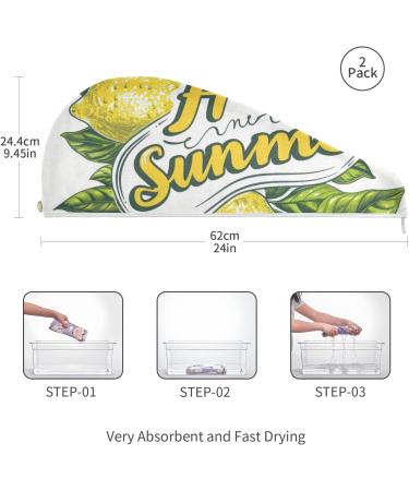Hello Summer Lemon Hair Towel 2 Pack | Super Absorbent Quick Dry Hair Turbans for Women & Girls Perfect Hair Drying Solution - Buy Online on GoSupps.com