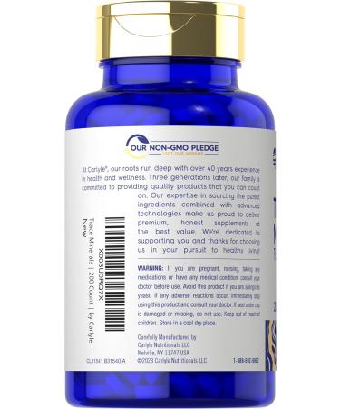 Carlyle Trace Minerals | 200 Tablets | Full Spectrum Supplement | Non-GMO & Gluten Free Complex | by Vital Trace - Buy Online on GoSupps.com