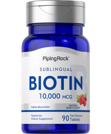 Piping Rock Biotin 10000mcg | 90 Berry Flavor Tablets | Max Strength and Highly Absorbable | Fast Dissolve | Sublingual Vegetarian Non-GMO Gluten Free Supplement