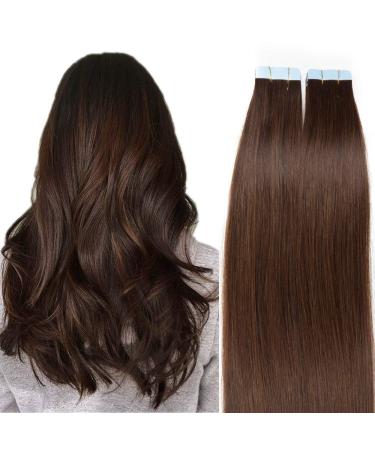 SEGO Tape Extensions Real Hair 20 Pieces Adhesive Hair Extension Hairpieces 100% Remy Human Hair Medium Brown#4 16"(40cm)-30g