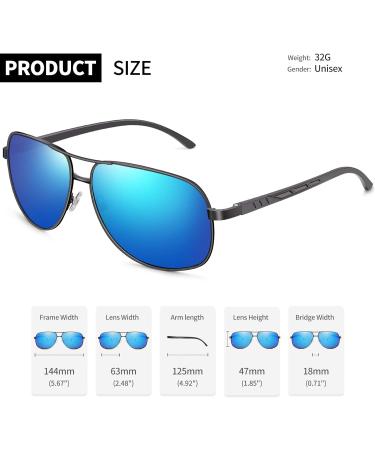 Joopin Polarised Sunglasses Al-Mg Metal Frame Double Bridge Aviation Sunglasses | UV Protection for Men & Women - A06 Gun Frame Blue Mirrored Lens - Buy Online on GoSupps.com