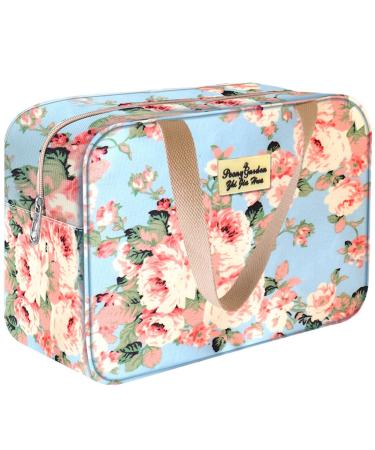 Hcfgs flower cultural bag full size waterproof large cosmetic bag travel make-up bags organizer for women and women (blue rose)