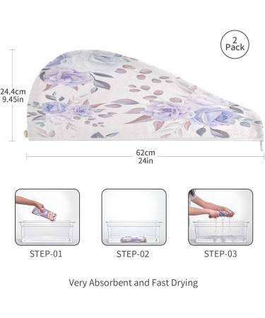 Buy Romantic Flower Dry Hair Cap | 2 Piece Quick Drying Towel Set with Button Headband - Super Absorbent & Comfortable - Buy Online on GoSupps.com