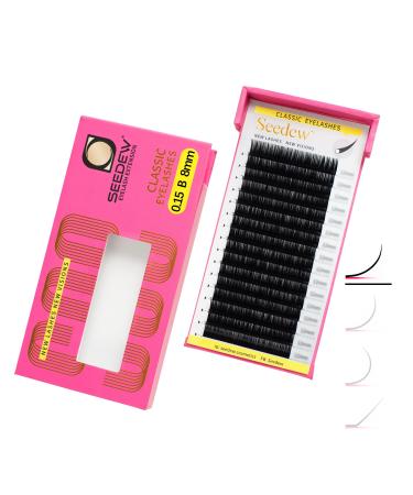 Classic Individual Eyelash Extensions 8mm B Curl 0.15mm 16 Rows/Tray Single Natural Soft Lightweight Short Bottom Lashes Grafting Supplies for Lash Artists Salons (Matte Black-0.15-B-8mm)
