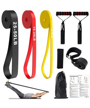 Fitness straps resistance bands set with 3 resistance levels including door anchors handles protective pads and storage bags resistance tapes for strength training/yoga/pull -up help color