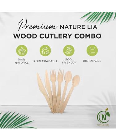 Naturelia Wooden Compostable Cutlery Set - 360 Pieces: Eco-Friendly Biodegradable Wooden Cutlery Set (120 Forks 120 Spoons 120 Knives) for Parties - Plastic-Free Dining Experience - Buy Online on GoSupps.com