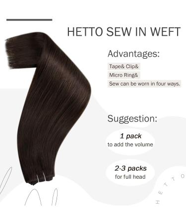 Hetto Brown Remy Real Hair Extensions - Darkest Brown #2 100g 45cm - Natural Look Sew-In Hair Cladding - Buy Online on GoSupps.com