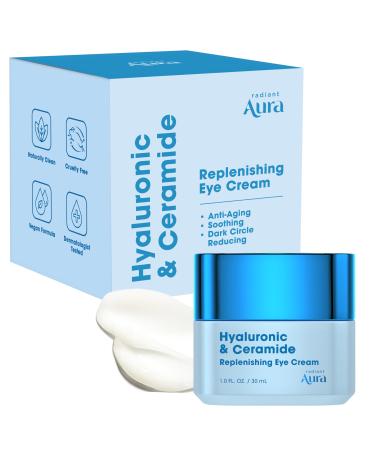 Hyaluronic Acid & Ceramide Eye Cream For Dark Circles - Dermatologist Tested Anti Aging Korean Skin Care - Deep Hydration & Depuffing Eye Treatment - Vegan Clean Beauty - 1.0 Fl Oz 1 Fl Oz (Pack of 1) Hyaluronic & Ceramide