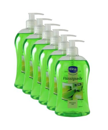 6 x Elina med - Soap/Liquid Soap - Apple - With fresh scent (6 x 500 ml) 3 l (1 pack) Apple