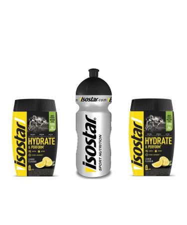 ISOSTAR Hydrate & Perform ISO Drink - 400 g isotonic beverage powder - electrolyte powder to support sporting performance - 2 x lemon + 0.5 liter bottle