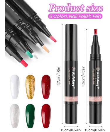 Kalolary 6 Colors Nail Polish Pen - Christmas 3 in 1 Gel Brush for DIY Nail Art - No Base or Top Coat Needed - Buy Online on GoSupps.com