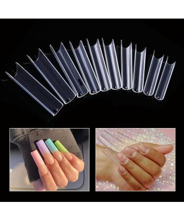 Extra Long C Curve Nail Tips - Half Cover Clear French XXL Deep Fingernail - 500 Pcs Acrylic Straight Square Tips for DIY Nail Art & Press-On Extensions - Buy Online on GoSupps.com