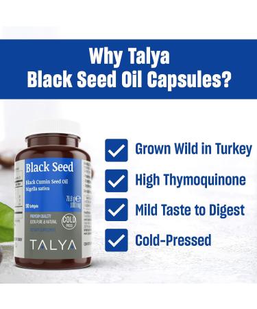 TALYA Black Seed Oil Softgel with High Thymoquinone - Immune Support - Digestive Health - Brain Function - Joint Mobility - Cold-Pressed - Non-GMO - Turkish Black Cumin Seed 90 Capsule - Buy Online on GoSupps.com
