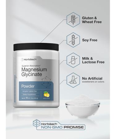 Horb ach Magnesium Glycinate Powder | 1 lb | Lemon Flavored | Superior Absorption | Non-GMO & Gluten Free - Buy Online on GoSupps.com