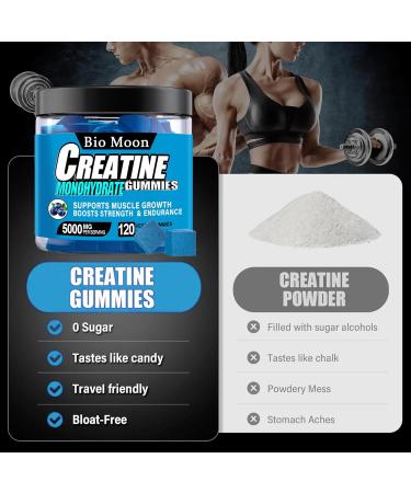 Bio Moon Creatine Monohydrate Gummies 5000mg for Men & Women Chewables Creatine Monohydrate for Muscle Strength Muscle Builder Energy Boost Pre-Workout Supplement(120 Count)- Blueberry Flavour - Buy Online on GoSupps.com