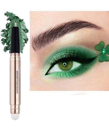 SAUBZEAN Eyeshadow Stick Makeup with Soft Smudger Natural Matte Cream Crayon Waterproof Hypoallergenic Long Lasting Eye Shadow Bright Green Shimmer 15