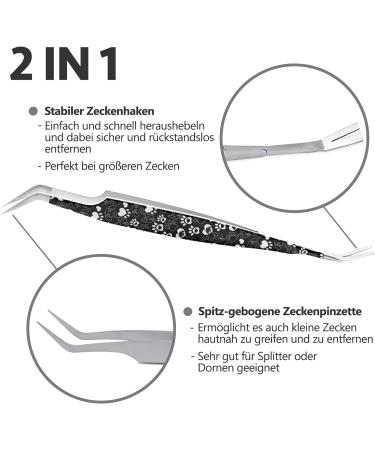Helperfect Premium 2-in-1 Stainless Steel Tick Pliers for Dogs & Cats | Gentle & Effective Tick Remover with Tweezers & Hooks | Ideal for Pet Owners - Black - Buy Online on GoSupps.com