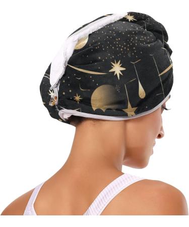 Super Absorbent Stars & Moons Black Hair Towels - Quick Dry Hair Turbans (2 Pack) | Perfect for Women & Girls - Buy Online on GoSupps.com