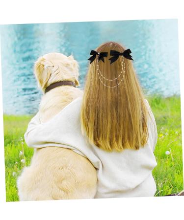 Angoily Pearl Tassel Pair Clip Hair Chain Clips Pearl Sweet Women Barrettes Pearl Hairpin Bow Tassel Hair Clips Pearl Bow Hair Clip Fashion Bow Tie Fabric Crocodile Chain Miss - Buy Online on GoSupps.com