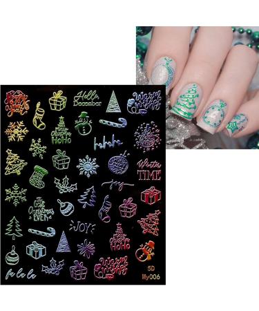 JMEOWIO 6 Sheets 3D Embossed Christmas Nail Art Stickers Decals Self-Adhesive 5D Snowflake Xmas Winter Holiday Cute Colorful Nail Supplies Nail Art Design Decoration Accessories - Buy Online on GoSupps.com