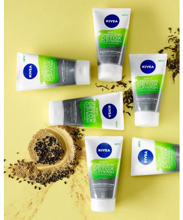 NIVEA 3-IN-1 Urban Skin Detox Clay Wash 150ml Detoxing Face Mask for All Skin Types Face Wash Natural Clay Mask with Black Rice & Green Tea Extract. - Buy Online on GoSupps.com