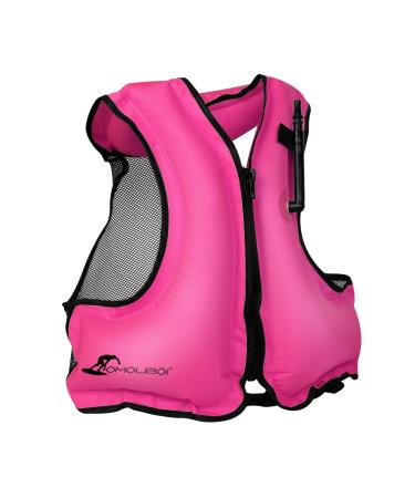 OMOUBOI Floatage Jackets Inflatable Snorkel Vest Adult Swimming Jacket for Diving Surfing Swimming Outdoor Water Sports Suitable for 90-220lbs (Pink)