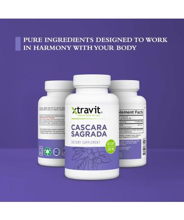 Xtravit Cascara Sagrada Supplement Fast Acting Natural Herbal Laxative Supplements for Men & Women - Ease Constipation & Promote Regularity - Gentle Vegan Non-GMO Gluten-Free 450mg 60 Capsules - Buy Online on GoSupps.com