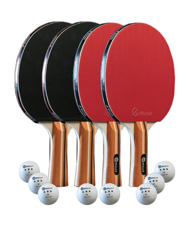 JP WinLook Ping Pong Paddles Sets - Portable Table Tennis Paddle Set with Ping Pong Paddle Case & Ping Pong Balls. Premium Table Tennis Racket Player Set for Indoor & Outdoor Games Red/Black 4 Paddle Set