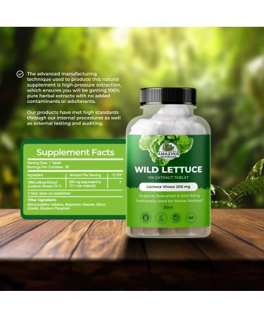 Amazing Botanicals Wild Lettuce Extract Tablets 10X (30 Tablets) 2,000MG Each | Lactuca Virosa | Sleep Support | Helps Naturally Soothe Pain 30 Count (Pack of 1) - Buy Online on GoSupps.com
