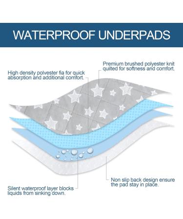 Waterproof Reusable Bed Pads 34x36, 2 Pack - Non Slip Absorbent Pads for Incontinence - Protective Pad for Seniors, Bedwetting Kids, Hospitals, Pets - Gray Star Pattern - Buy Online on GoSupps.com