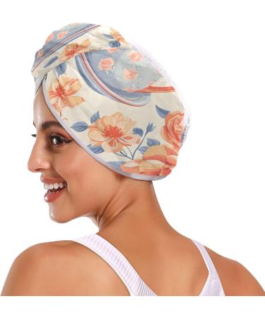 Orange Flower Cups Hair Towel 2 Pack - Super Absorbent Quick Dry Turbans for Women & Girls - Buy Online on GoSupps.com