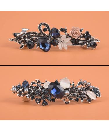 HOYOEY 2 Pieces Vintage Leafy Barrette Large Hair Clip Retro French Silver Crystal Barrette Rhinestone Flower Hair Clips Hair Accessary - Buy Online on GoSupps.com