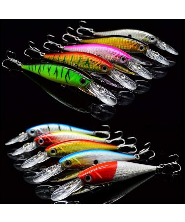 OriGlam 10 Pack Fishing Lures Hard Baits, 3D Eyes Minnow Fishing Lures Crankbait, Swimbait Fishing Tackle Lure Kit for Freshwater/Saltwater/Topwater, Bass, Trout, Walleye, Redfish