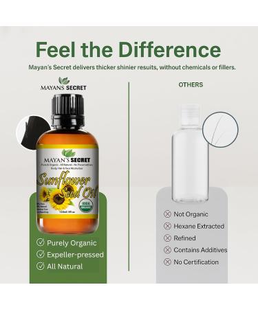 Mayan's Secret Sunflower Seed Oil - 4oz Size | All Natural Cold Pressed USDA Certified Organic - High oleic| Daily or Nighttime Regimen Large 4oz Amber Glass Bottle & Glass Dropper. Sunflower 4 Fl Oz (Pack of 1) - Buy Online on GoSupps.com