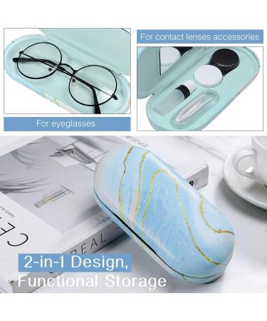 Moko Double-Sided Glasses Case with Mirror - Scratch-Resistant Wearable Holder for Glasses Reading Glasses & Contact Lenses - Marble Light Blue - Buy Online on GoSupps.com