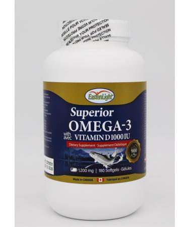 EastenLight Omega-3 1200mg Triple Strength Deep Sea Fish Oil/Vitamin D 1000IU 180 Softgels