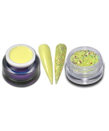 5ml Premium Color Gel Lemonade Pastel Yellow with Glitter Powder in Set Nail Gel