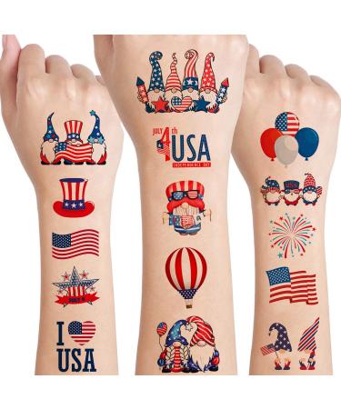 12 Sheets 4th of July Temporary Tattoos for Kids Adult  4th of July Gnomes Party Supplies Favors Decorations Patriotic USA American Flag Fake Tattoos Stickers Independence Day Goody Bag Stuffers