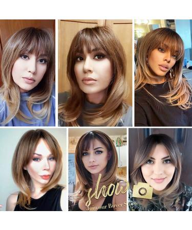 Alanhair Ombre Brown Wigs for Women - Shoulder-Length Layered Heat-Resistant Synthetic Wigs with Bangs - Buy Online on GoSupps.com